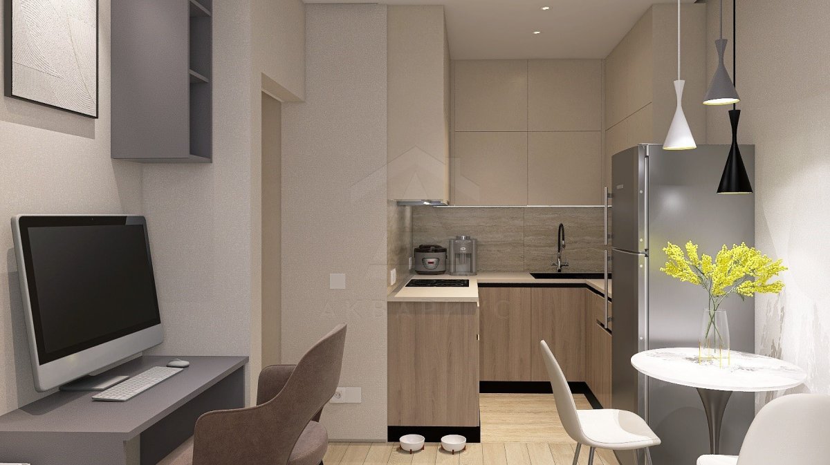 Дизайн однокомнатной квартиры 35 м2. Кухня-гостиная. Краснодар