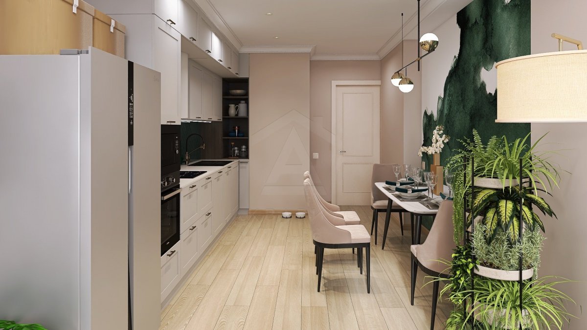 Дизайн трехкомнатной квартиры 80 м2. Кухня-гостиная. Краснодар