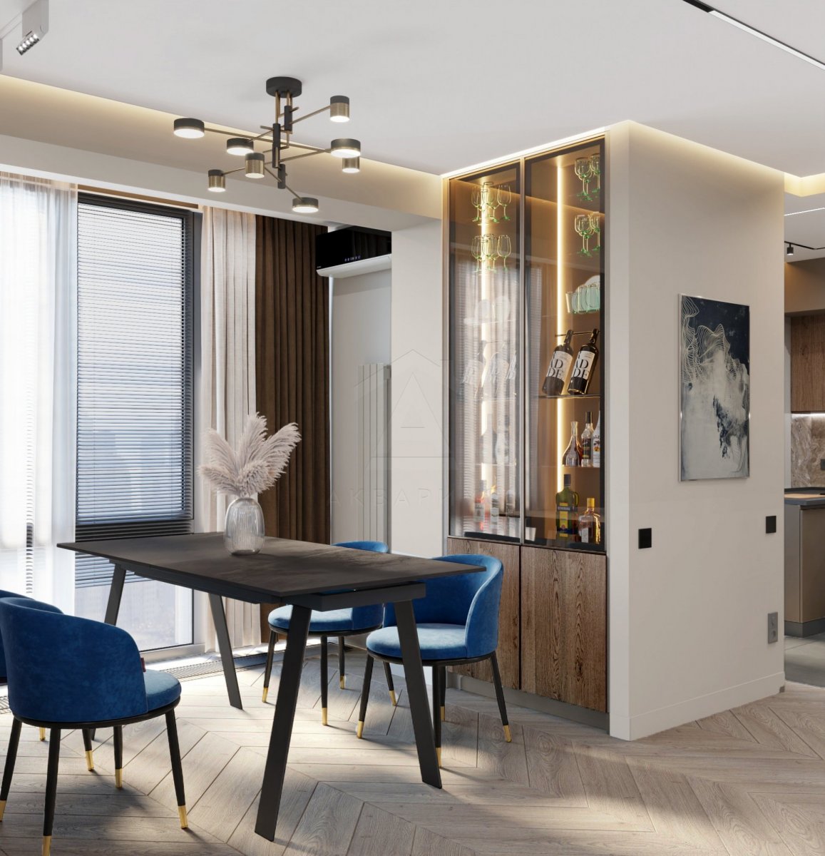 Дизайн двухкомнатной квартиры 95 м2. Кухня-гостиная. Краснодар
