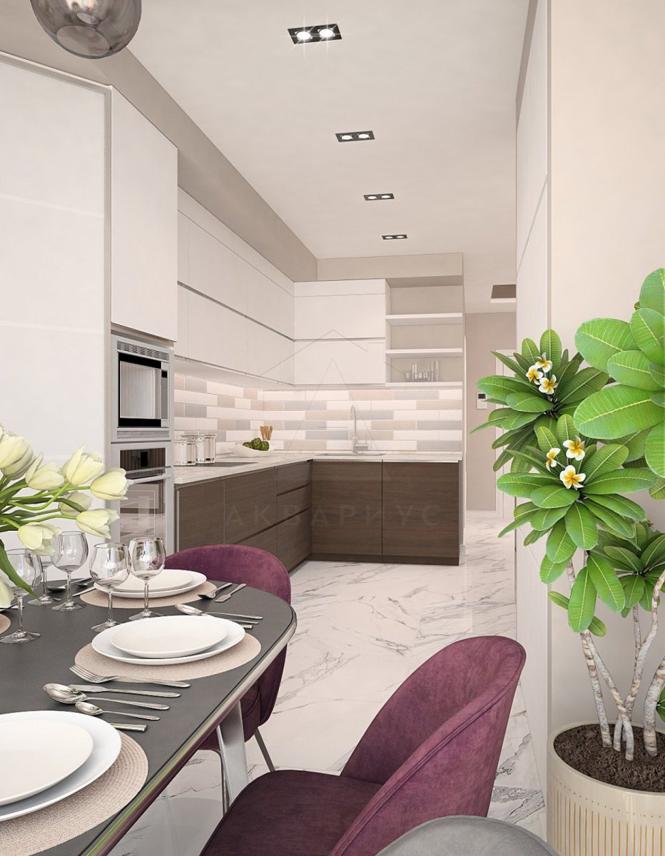 Дизайн трехкомнатной квартиры 120 м2. Кухня-гостиная. Краснодар