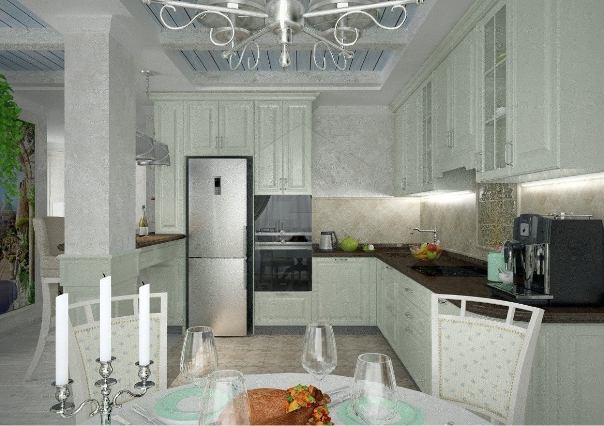 Дизайн частного дома 127 м2. Кухня-гостиная. Краснодар