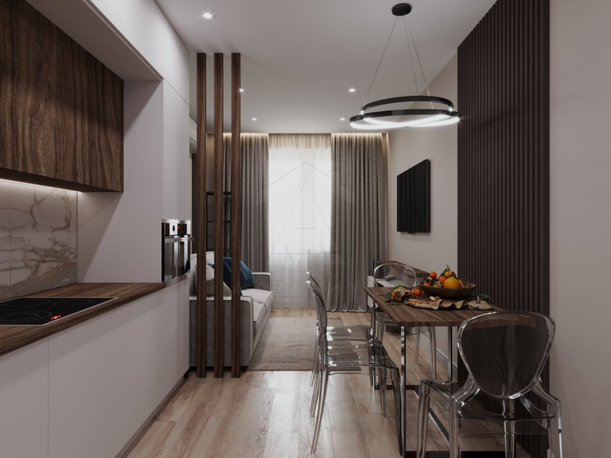 Дизайн двухкомнатной квартиры 74 м2. Кухня-гостиная. Краснодар
