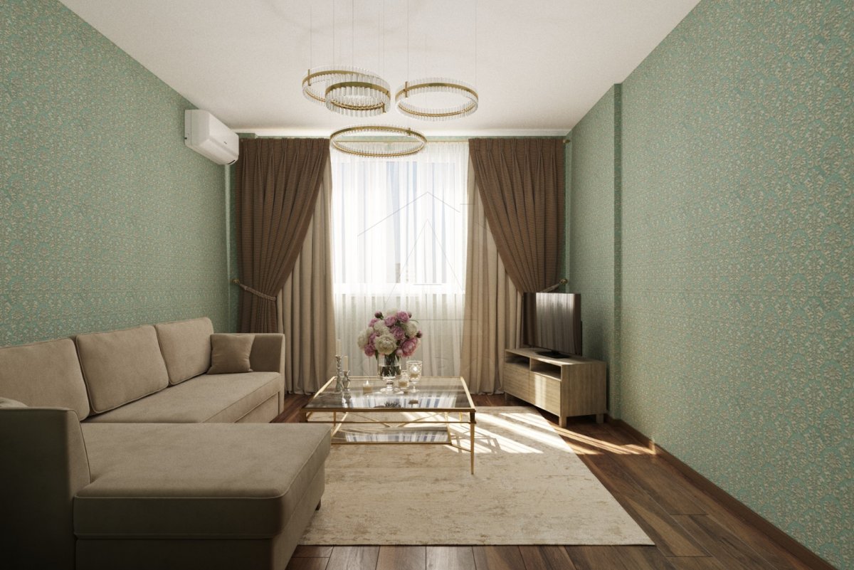 Дизайн двухкомнатной квартиры 71 м2. Гостиная. Краснодар