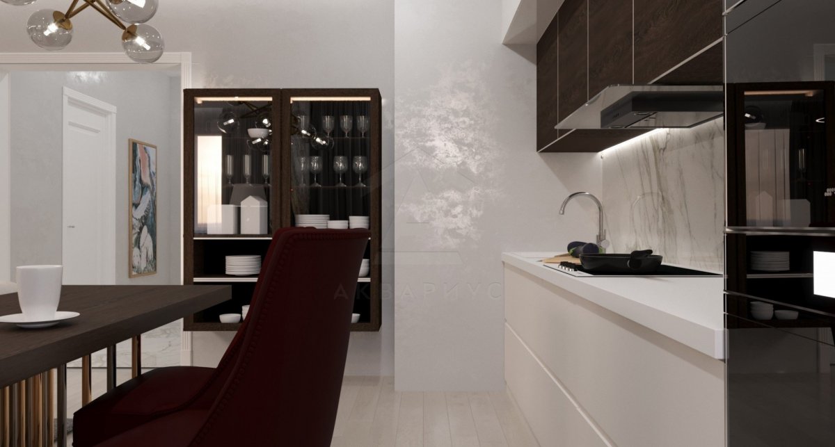 Дизайн двухкомнатной квартиры 76 м2. Кухня-гостиная. Краснодар